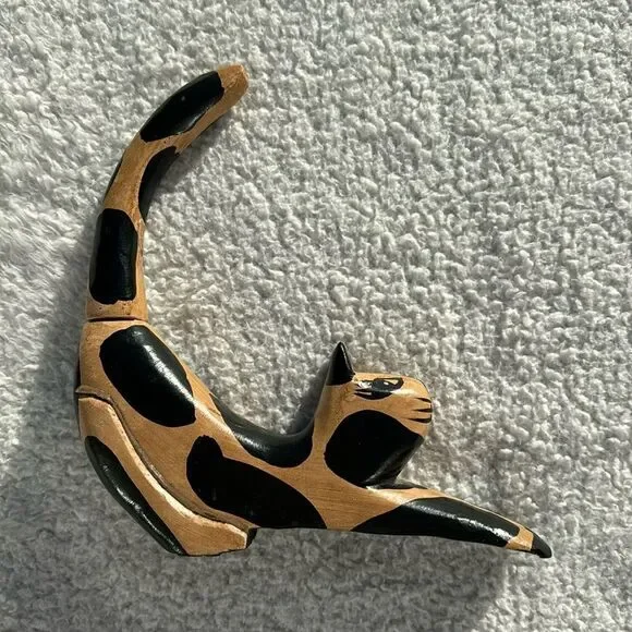 Vintage folk art hand carved‎ wooden cat sculpture MCM figurine hand painted - Picture 3 of 9